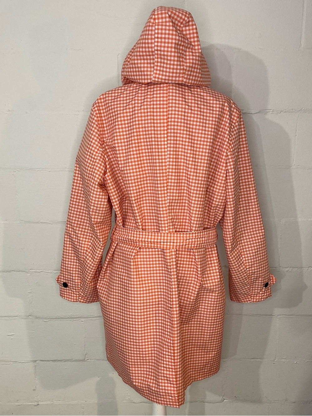 Lands' End Orange Gingham Hooded Trench Coat - Picture 3 of 4